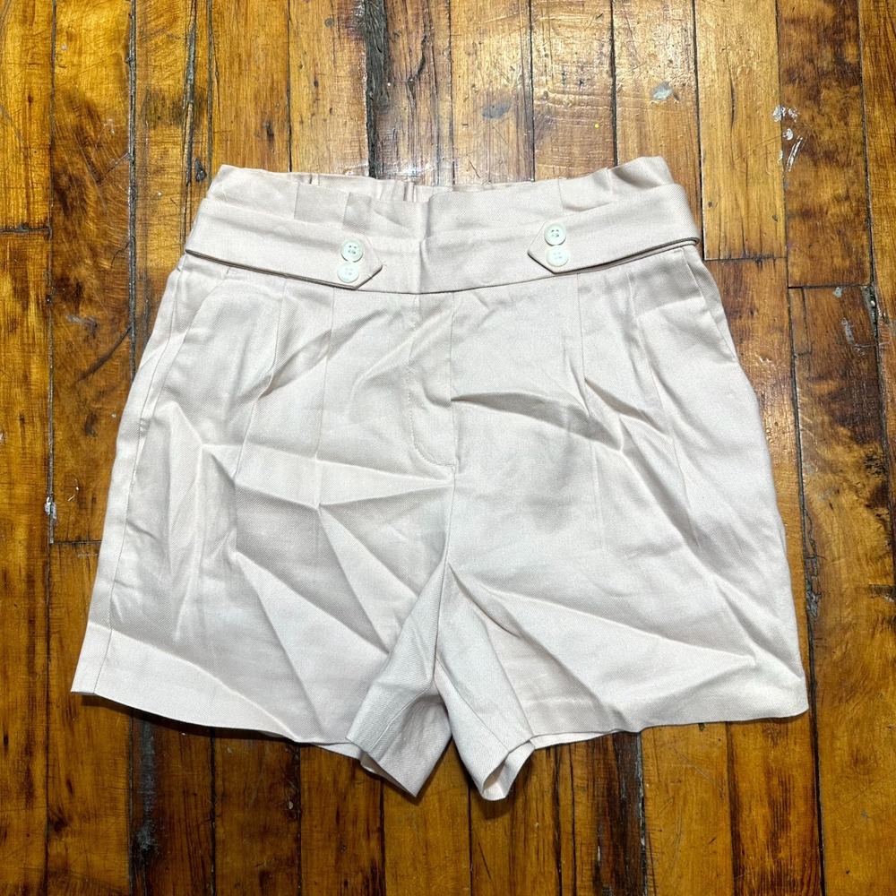 Express Midi Shorts Women's XS Light Beige Regular Fit Extreme High Rise Pleated